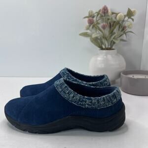 Vionic Arbor Suede Knit Cuff Slip On Clog Blue Women's 6 NWOB Casual Microfleece